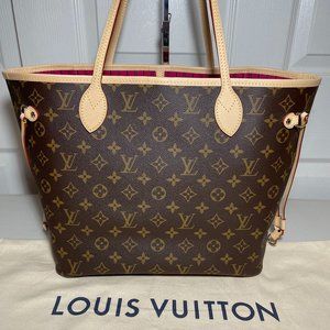 BRAND NEW Louis Vuitton Neverfull MM Monogram Canvas Peony Interior NO Pouch